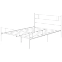 HOMCOM Double Metal Bed Frame Solid Bedstead Base with Headboard and Footboard, Metal Slat Support and Underbed Storage Space, Bedroom Furniture, White(m-11)