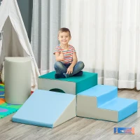 HOMCOM Juego de 4 Bloques de Espuma para Niños de 1-3 Años Figuras de Construcción Juguete para Aprendizaje Infantil Bloques Psicomotricidad Tapizados en PU 150x50x39 cm Multicolor(m-2)