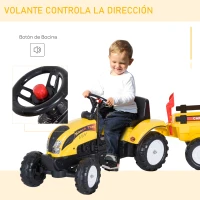 HOMCOM Tractor Pedal con Remolque para Niños 3 Años Juguete de Montar Coche de Pedales Carga 35 kg 133x42x51 cm Amarillo(m-5)
