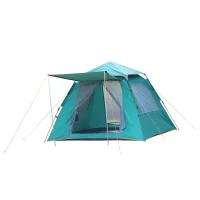 Outsunny Tente pop up montage instantané - tente de camping 3-4 pers.  - 2 portes + 2 fenêtres - dim. 2,1L x 2,1l x 1,4H m fibre verre polyester oxford vert turquoise(m-8)