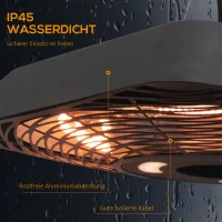 Outsunny Infrarotstrahler 2000 Watt Heizstrahler mit Fernbedienung 3 Heizstufen Schutzhülle LED-Anzeige IP45 Wärmestrahler Terrassenstrahler Standheizer Infrarotheizung Schwarz(m-6)
