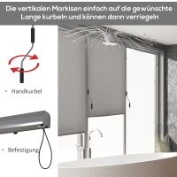 Outsunny Senkrechtmarkise Balkonmarkise Vertikalmarkise Windschutz Seitenrollo Sichtschutz mit Handkurbel Polyesterstoff+Aluminium Grau 250 x 160 cm(m-6)