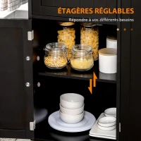 HOMCOM Desserte ilot de cuisine multi-rangements 1 tiroir 2 placards 3 portes avec étagère porte-torchons bois d'hévéa noir(m-6)