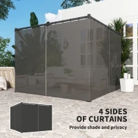 Outsunny 3 x 3(m) Retractable Pergola, Garden Gazebo Shelter with Curtains, for Grill, Patio, Deck, Charcoal Grey(m-5)