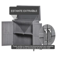 Outsunny Cobertizo de Almacenamiento de Madera para Jadín 74x43x88 cm con 2 Puertas y Techo Asfáltico Abatible Gris(m-6)