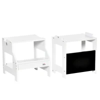 HOMCOM 2 in 1 Kids Kitchen Step Stool with Safety Rail Toddler Steps with Chalkboard for Kitchen Bathroom, White(m-16)