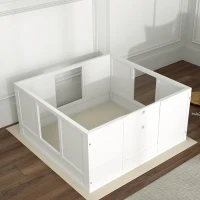 PawHut Welpenbox für kleine und mittelgroße Hunde, Hunde-Wurfbox mit anpassbarem Eingang, rutschfesten Fußpads, Weiß(m-9)