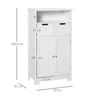 kleankin Mobile Bagno Multiuso Salvaspazio, Armadietto da Bagno con Armadietto 2 Ante, Mensola e 2 Cassetti Regolabili, 60x30x108.8cm, Bianco(m-3)