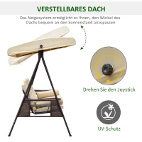 Outsunny 3-Sitzer Hollywoodschaukel mit Sonnendach Beige+Braun 121×208×172 cm(m-4)