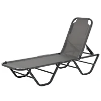 Outsunny Sonnenliege Strandliege 5-Stufige Alu Gartenliege Relaxliege Texteline Grau+Schwarz 163 x 58,5 x 91 cm(m-12)