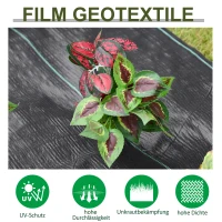 Outsunny Unkrautvlies Anti-Unkrautgewebe Bändchengewebe Reißfestes Bodendecker 100g/m² Unterbodengewebe mit grünen Trennwänden wasserdurchlässig PP-Kunststoff Schwarz 50x1 m(m-4)