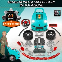 HOMCOM Officina Camion Giocattolo per Bambini 3-5 Anni a 61 Pezzi con Maniglia, in ABS e PP, 40x39x47 cm, Nero e Azzurro(m-6)