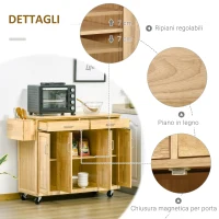 HOMCOM Carrello da Cucina in Legno con Cassetto, Armadietto e Ruote, 136x47x91,5cm(m-6)