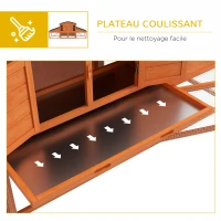 PawHut Clapier cage à lapins rongeurs poulailler XXL 2 étages 2 enclos tiroir déjection 2,25L x 0,70l x 1H m bois massif pin(m-6)