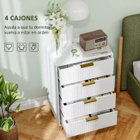 HOMCOM Cómoda de Dormitorio Moderno con 4 Cajones Frentes con Diseño Ondulado Anti-vuelco 60x40x90 cm Blanco(m-4)