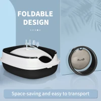 PawHut Foldable Cat Litter Tray with Lid, Deodorant, Scoop, Black(m-7)