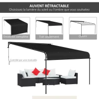 Outsunny Pergola adossée auvent rétractable dim. 4L x 3l x 2,1/2,8H m toile polyester haute densité structure métal époxy gris(m-4)