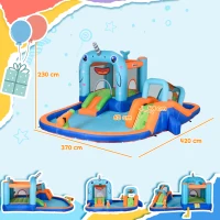 Outsunny Castillo Inflable para Niños con Tobogán Trampolín Piscina Inflador y Bolsa de Transporte 420x370x230 cm Multicolor(m-3)