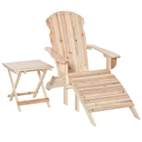 Outsunny Fauteuil de Jardin Adirondack Pliable avec Repose-Pied et Table Basse Bois Sapin traité Naturel(m-10)