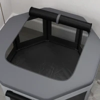 PawHut Welpenauslauf Welpengitter, faltbar, 4 Bodenspieße, 124 cm x 124 cm x 62cm , Grau(m-8)