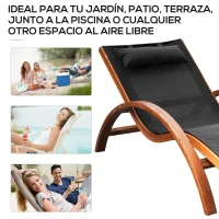 Outsunny Tumbona Hamaca 161x72x68cm Jardin Terraza Playa Piscina Patio Hotel Madera Negro(m-6)