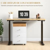 HOMCOM Cajonera de Oficina con 4 Ruedas 3 Cajones y 1 Bandeja Extraíble Carga 30 kg 43x40x66,5 cm Blanco y Natural(m-6)