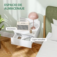 HOMCOM Juego de 2 Mesitas de Noche Colgantes Mesillas de Noche para Dormitorio con Cajón 43x36,5x30,5 cm Blanco(m-6)