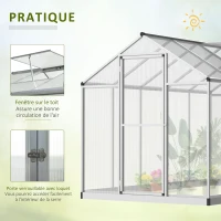 Outsunny Serre de Jardin 3 x 2 m Aluminium Polycarbonate 5,5 m² Fondation Lucarne Porte loquet(m-5)