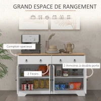 HOMCOM Buffet meuble de rangement armoire de cuisine style rural 2 tiroirs et 2 placards étagères à hauteurs réglables blanc(m-4)