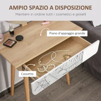HOMCOM Toeletta Tavolo da Trucco con Specchio Circolare Ф39cm, Consolle Trucco con Cassetto con Decorazione Jungle, Bianco e Rovere, 70x39x119-128cm(m-5)