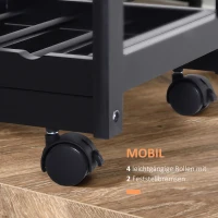 HOMCOM Küchenwagen Küchenrollwagen Servierwagen mit ausziehbarem Korb Schublade Weinablage Küchentrolley rollbar Holz schwarz 74 x 37 x 76 cm(m-5)