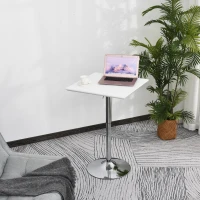 HOMCOM Table de bar table bistro chic style contemporain table carrée hauteur réglable dim. 60L x 60l x 71-92H cm métal chromé MDF blanc(m-2)