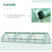 Outsunny Greenhouse Garden Planter PE Cover Metal Frame with Zipper 400 x 100 x 80CM - Green(m-6)
