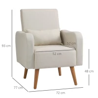 HOMCOM Accent Chair, Linen-Touch Armchair, Upholstered Leisure Lounge Sofa for Living Room, Club Chair with Wooden Frame, Cream(m-3)