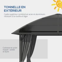 Outsunny Tonnelle de jardin structure aluminium toit polycarbonate imperméable UV 60+ parois latéraux 3 x 3 m gris foncé(m-5)