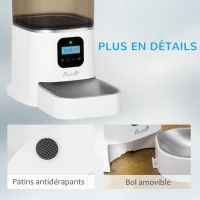 PawHut Distributeur 6L automatique de croquettes pour chien chat programmable avec Bol en Acier Inoxydable 4 repas - réservoir avec enregistrement vocal(m-8)