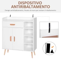 HOMCOM Credenza Moderna con Armadietto e Cassetto, Mobile Multiuso in Legno per Cucina e Salotto, 80 x 29.5 x 96cm Bianco(m-5)