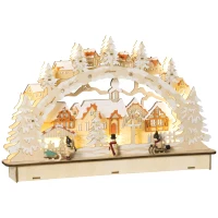 HOMCOM Escena Navideña con 12 Luces Pueblo Navideño Iluminado Decoración de Navidad de Sobremesa 45x7x28 cm Natural(m-1)