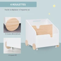 HOMCOM Coffre à jouet roulant - bac à jouet - chariot à jouet - 4 roulettes, 2 compartiments, poignée - dim. 40L x 43l x 43H cm - MDF blanc pin(m-5)