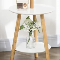 HOMCOM Garderobenständer mit Beistelltisch im Skandi-Design, 5 Kleiderhaken, 39, 5 cm x 39,5 cm x 171 cm, Natur + Weiß(m-9)