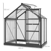 Outsunny 6 x 4ft Polycarbonate Greenhouse, Large Walk-In Green House with Slide Door and Window, Garden Plants Grow House with Aluminium Frame and Foundation, Grey(m-3)