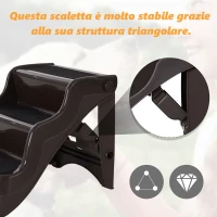 PawHut Scaletta Pieghevole per Cani e Gatti 3 Gradini Plastica PP 49 × 39 × 39cm Marrone(m-6)