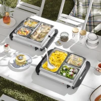HOMCOM 4.5L Stainless Steel Electric Buffet Server, with 3x Trays and Lids, Set of 2(m-10)