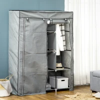 HOMCOM Armario de Tela Plegable Ropero Portátil con 8 Estantes y 2 Barras de Colgar para Dormitorio 125x43x162,5 cm Gris(m-7)
