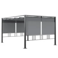 Outsunny Pergola avec auvent rétractable 4 x 3 m structure acier aluminium époxy anticorrosion - gris foncé(m-10)