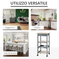 HOMCOM Carrello da Cucina Portavivande con Cassetto, 2 Ripiani e Vassoio Estraibile, 37x37x76cm, Grigio(m-7)