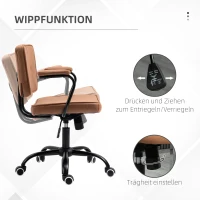 Vinsetto Bürostuhl mit Rollen Drehstuhl Schreibtischstuhl für Büro höhenverstellbar mit Wippfunktion 360°-Drehung neigbar Schaumstoff Braun 61 x 58 x 82-91 cm(m-5)