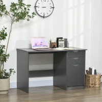 HOMCOM Computer Desk with Drawers, High Gloss Home Office Desk with Storage Cabinet, Study Workstation, 120 x 60cm, Grey(m-2)