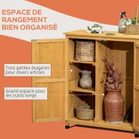 Outsunny Armoire de jardin en bois remise pour outils sur pieds avec 2 portes 2 étagères 94 x 45 x 112 cm jaune(m-5)