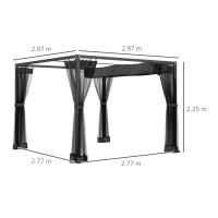 Outsunny 3 x 3m Aluminium Frame Pergola, with Retractable Roof - Dark Grey(m-3)